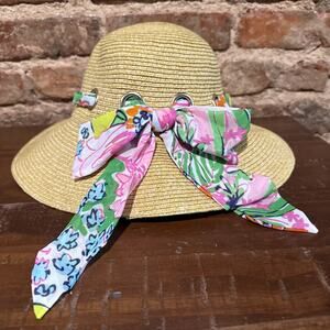 Lilly Pulitzer Straw Hat W/ Scarf Gold Grommets Target Collab WHLP01 So Pretty!!